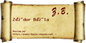 Zádor Béla névjegykártya